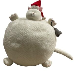 Furballs Plump Chubby White Round Santa Cat Plush 16in stuffed animal